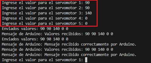 Valores ingresados en consola